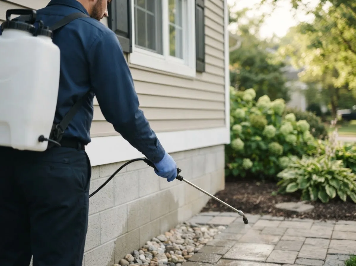Pest control technician inspecting a home in Dry Branch, GA